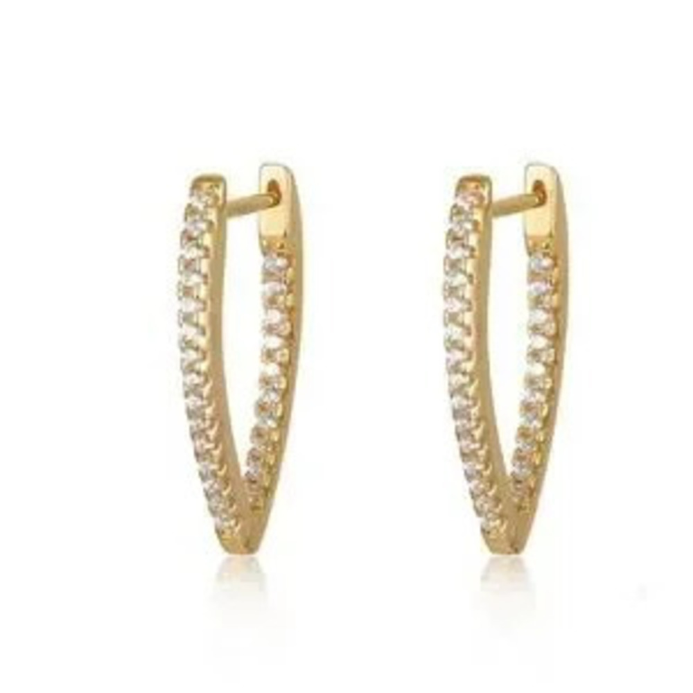 925 Sterling Silver Gold plated Crystal CZ Oval Hoop Earrings